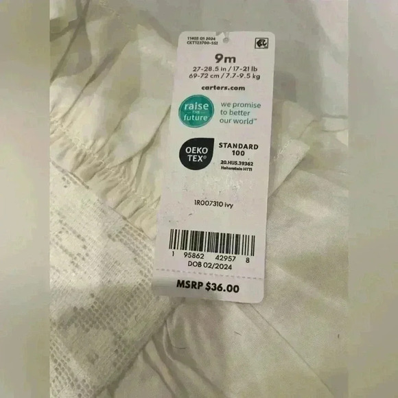 Carter’s Infant Girls Size 9 Months Dress with Diaper Cover Headband NWT Cream - Picture 2 of 8